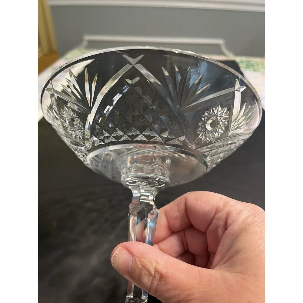 Waterford Crystal Compote Candy Dish Pedestal Vintage Fans Hobstars Crosscuts